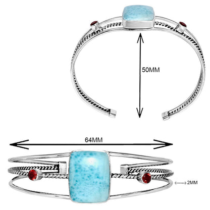 Larimar (Dominican Republic) & Garnet Cuff Bangle Bracelet B-1011 37-EB10407