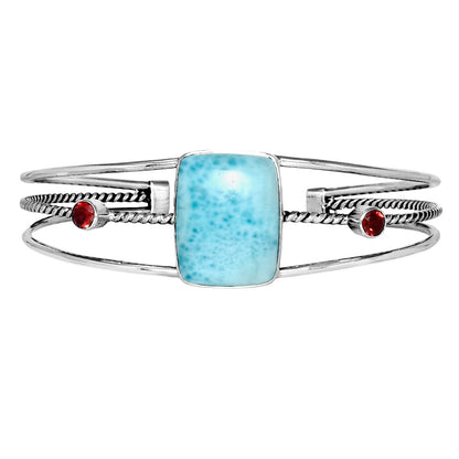 Larimar (Dominican Republic) & Garnet Cuff Bangle Bracelet B-1011 37-EB10407