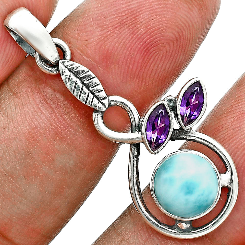 Larimar (Dominican Republic) & Amethyst Pendant Earrings Set T-1013 37-ET10106