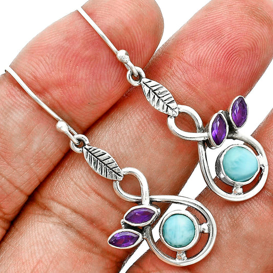 Larimar (Dominican Republic) & Amethyst Pendant Earrings Set T-1013 37-ET10106