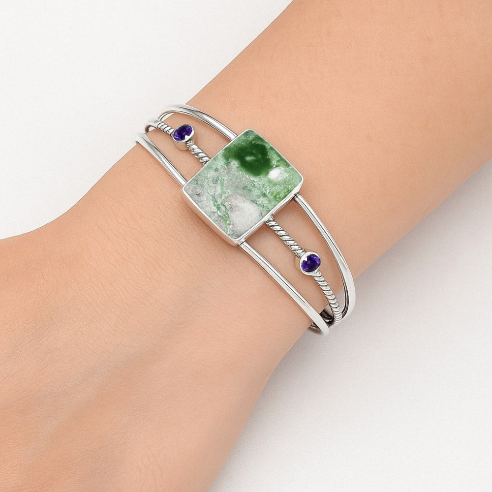 Premium Utah Variscite & Amethyst Cuff Bangle Bracelet B-1011 40-EB10429