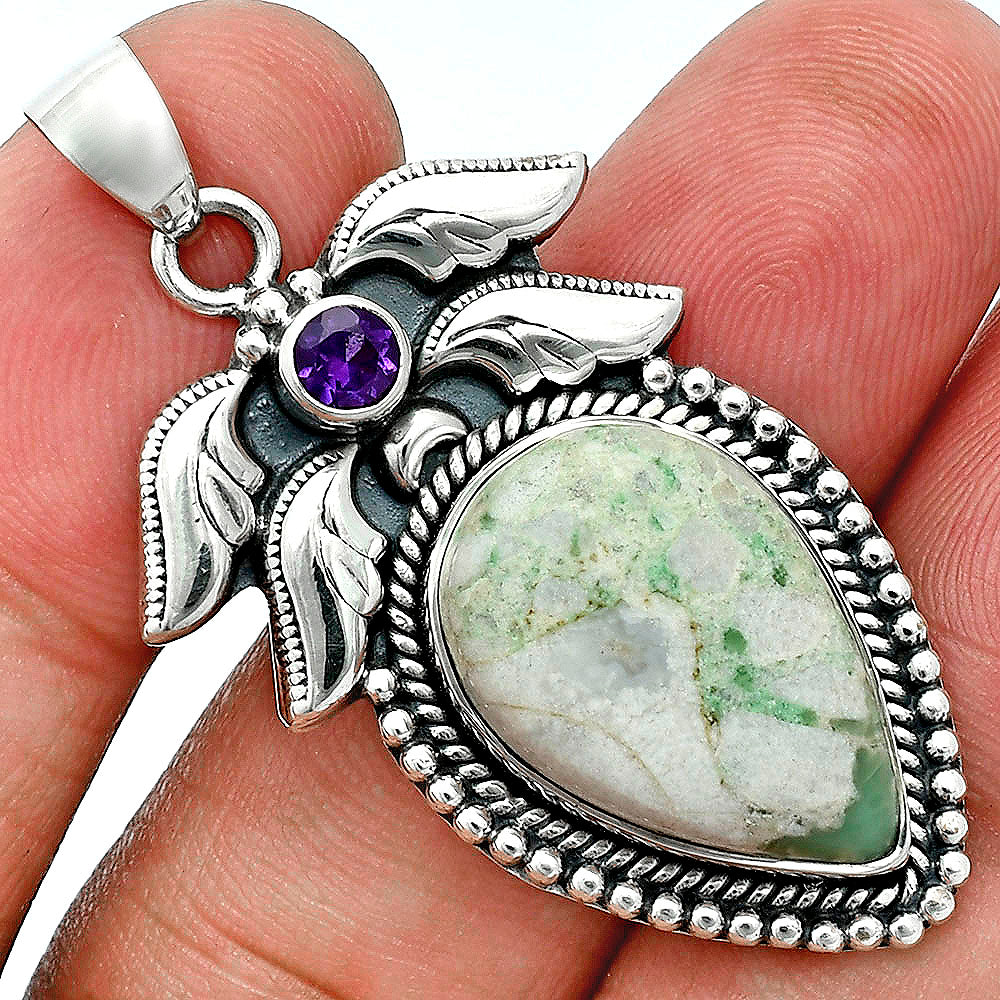 Premium Quality Utah Variscite & Amethyst Pendant P-1740 40-EP10280