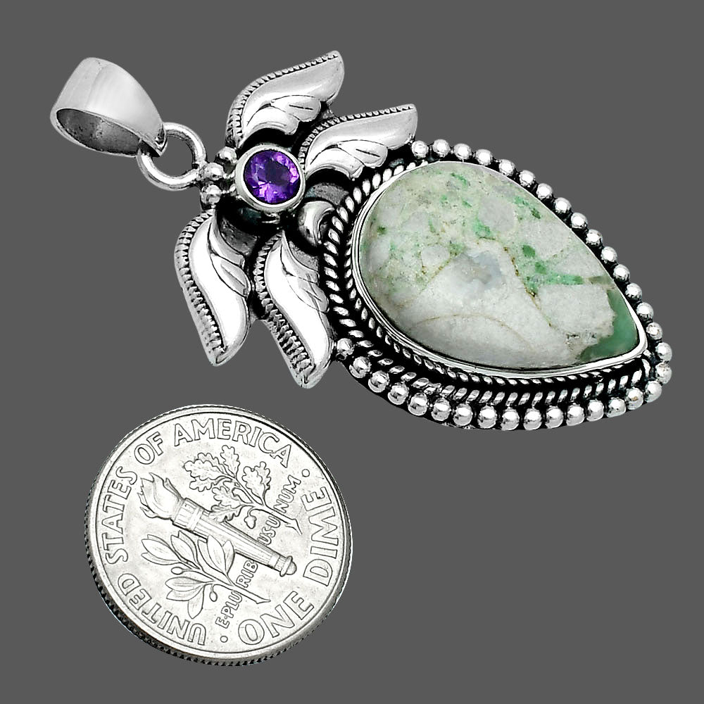 Premium Quality Utah Variscite & Amethyst Pendant P-1740 40-EP10280