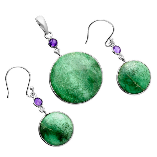 Premium Quality Utah Variscite & Amethyst Pendant Earrings Set T-1010 40-ET10107