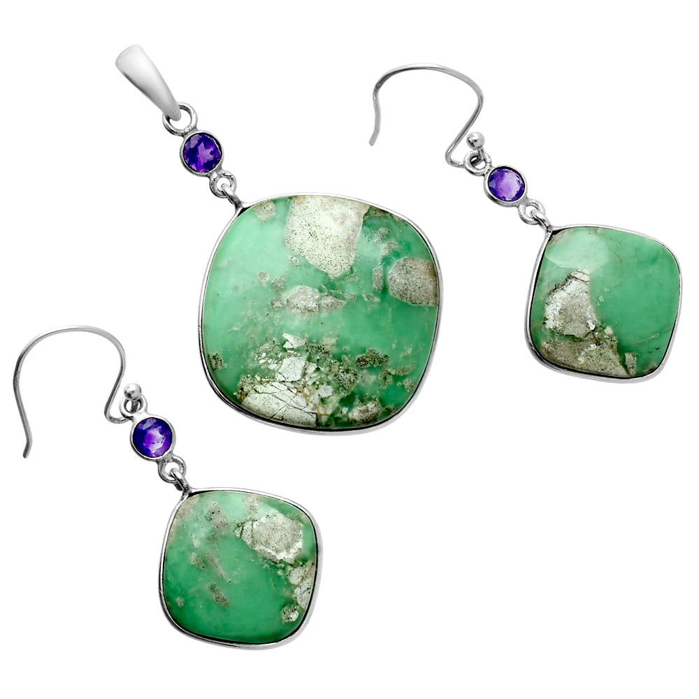 Premium Quality Utah Variscite & Amethyst Pendant Earrings Set T-1010 40-ET10108
