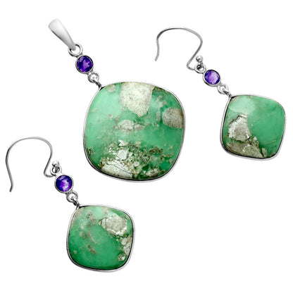 Premium Quality Utah Variscite & Amethyst Pendant Earrings Set T-1010 40-ET10108