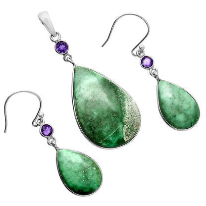 Premium Quality Utah Variscite & Amethyst Pendant Earrings Set T-1010 40-ET10114