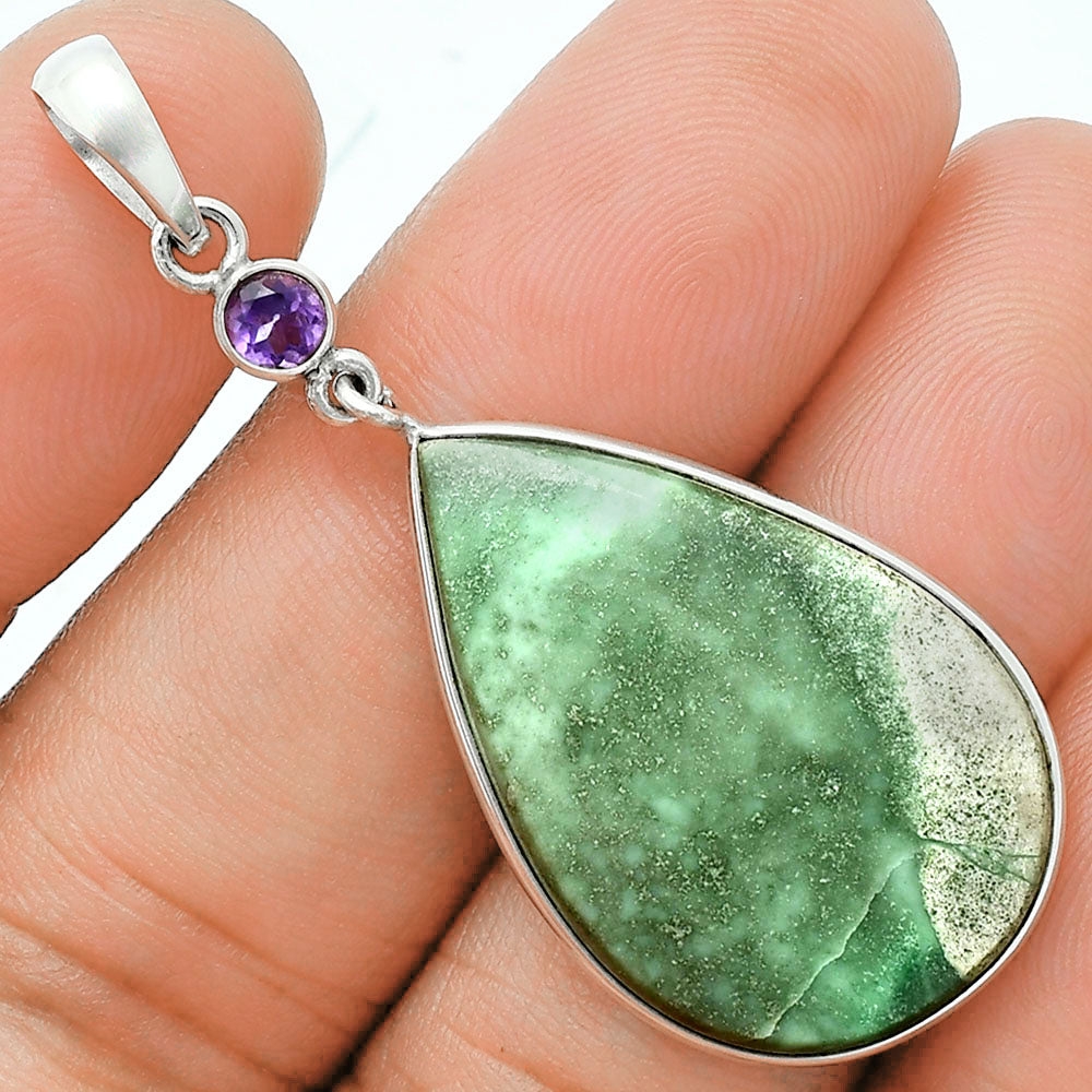 Premium Quality Utah Variscite & Amethyst Pendant Earrings Set T-1010 40-ET10114