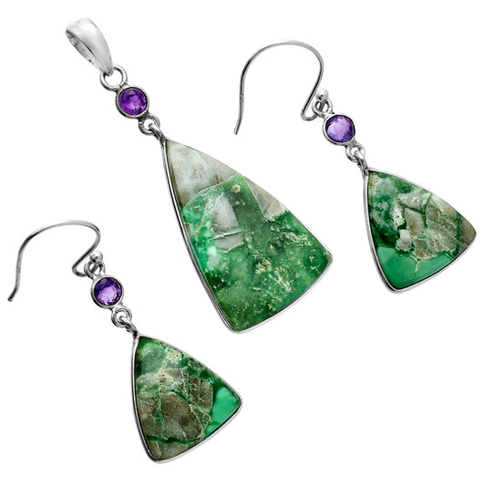Premium Quality Utah Variscite & Amethyst Pendant Earrings Set T-1010 40-ET10117