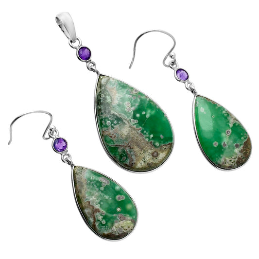Premium Quality Utah Variscite & Amethyst Pendant Earrings Set T-1010 40-ET10118