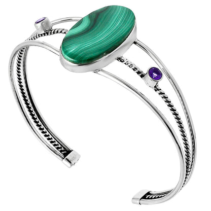 Premium Malachite Eye & Amethyst Cuff Bangle Bracelet B-1011 41-EB10448