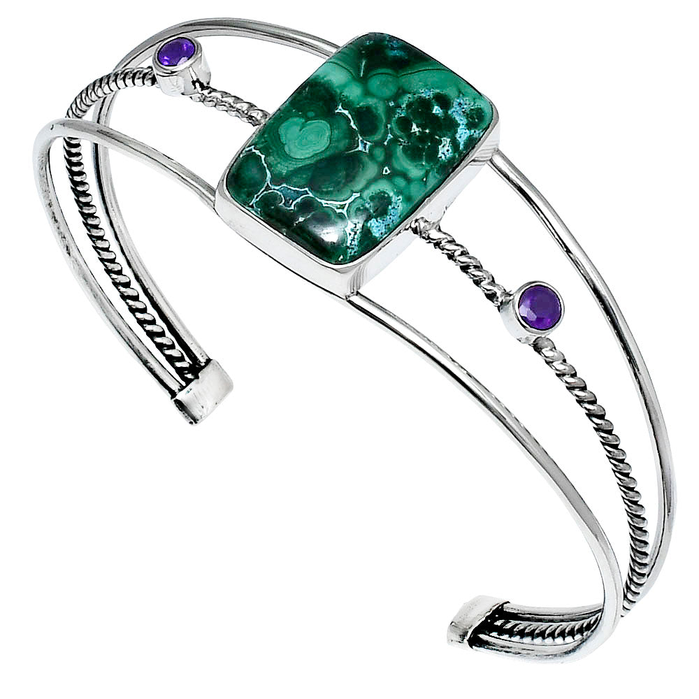 Premium Malachite Eye & Amethyst Cuff Bangle Bracelet B-1011 41-EB10449