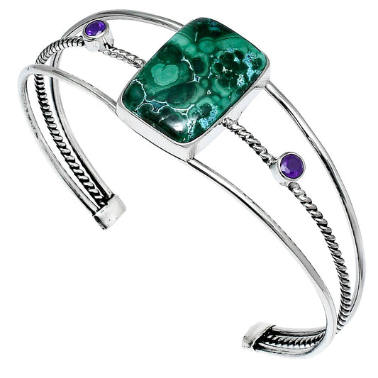 Premium Malachite Eye & Amethyst Cuff Bangle Bracelet B-1011 41-EB10449