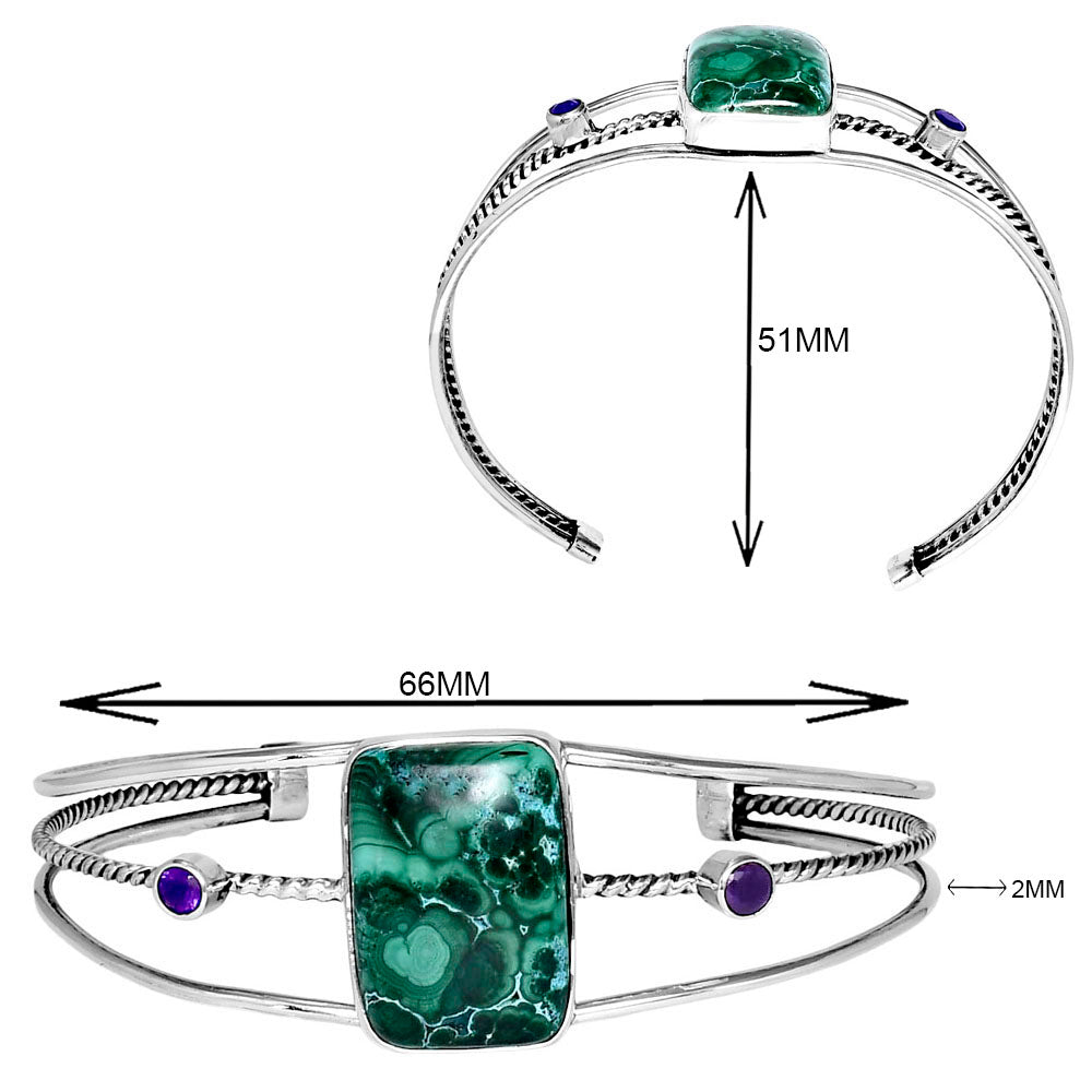 Premium Malachite Eye & Amethyst Cuff Bangle Bracelet B-1011 41-EB10449
