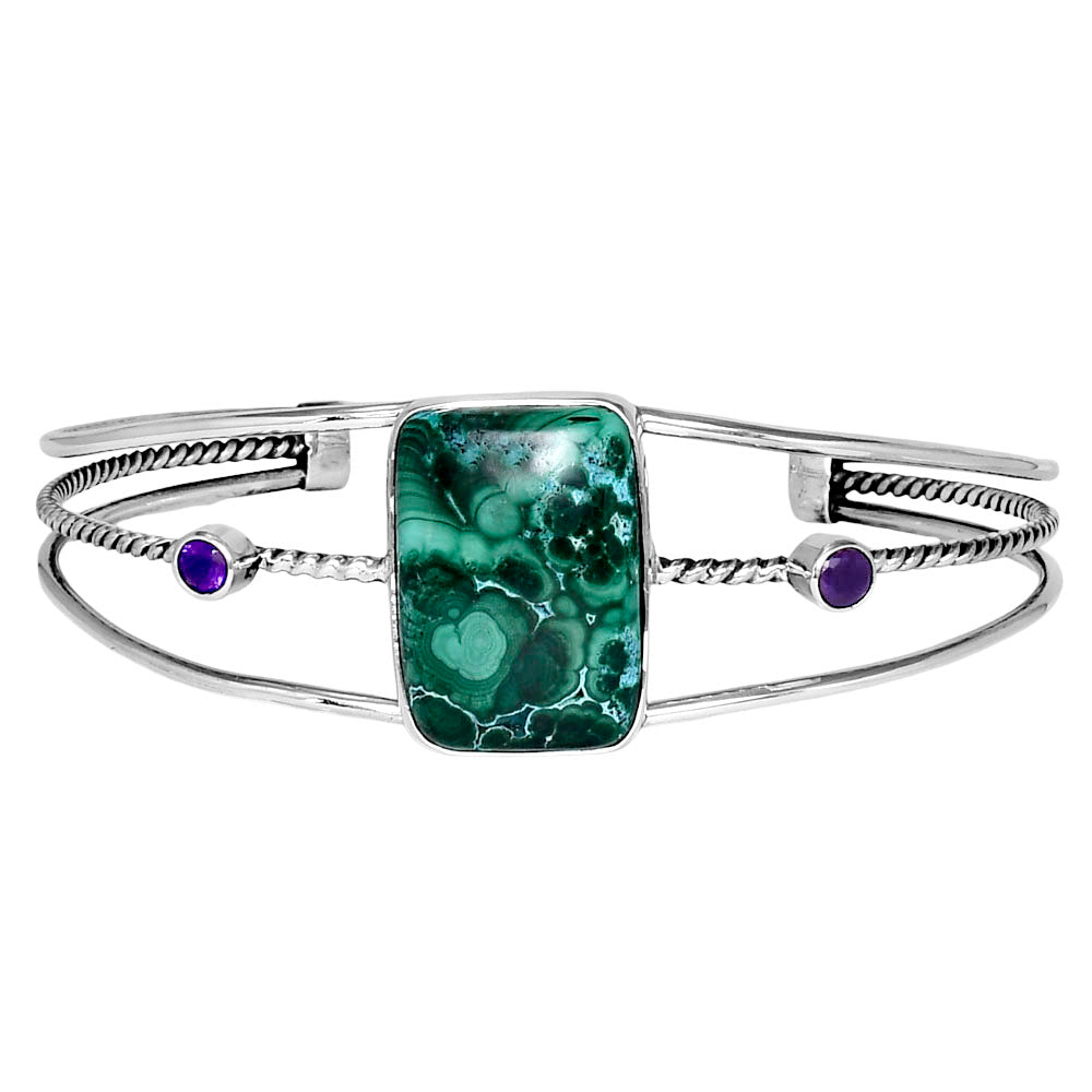 Premium Malachite Eye & Amethyst Cuff Bangle Bracelet B-1011 41-EB10449