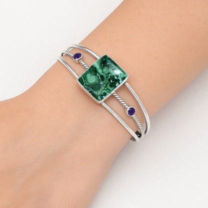Premium Malachite Eye & Amethyst Cuff Bangle Bracelet B-1011 41-EB10449