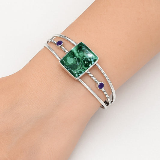 Premium Malachite Eye & Amethyst Cuff Bangle Bracelet B-1011 41-EB10449