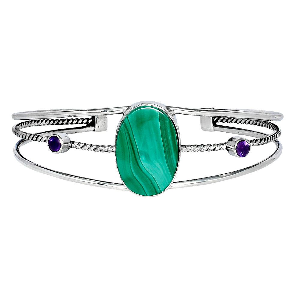 Premium Malachite Eye & Amethyst Cuff Bangle Bracelet B-1011 41-EB10450