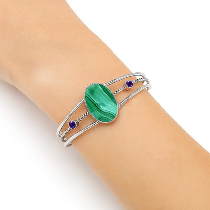Premium Malachite Eye & Amethyst Cuff Bangle Bracelet B-1011 41-EB10450