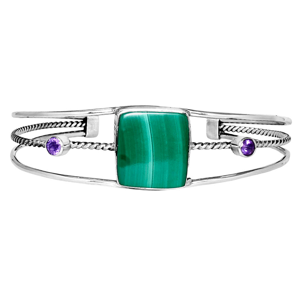 Premium Malachite Eye & Amethyst Cuff Bangle Bracelet B-1011 41-EB10452