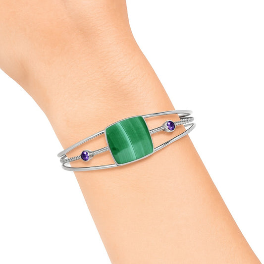 Premium Malachite Eye & Amethyst Cuff Bangle Bracelet B-1011 41-EB10452