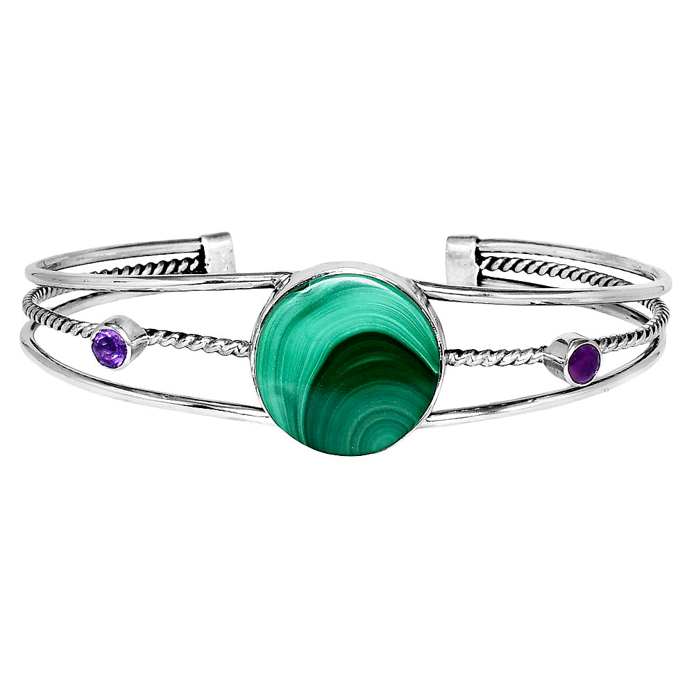 Premium Malachite Eye & Amethyst Cuff Bangle Bracelet B-1011 41-EB10453