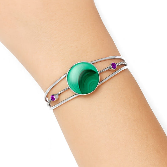 Premium Malachite Eye & Amethyst Cuff Bangle Bracelet B-1011 41-EB10453