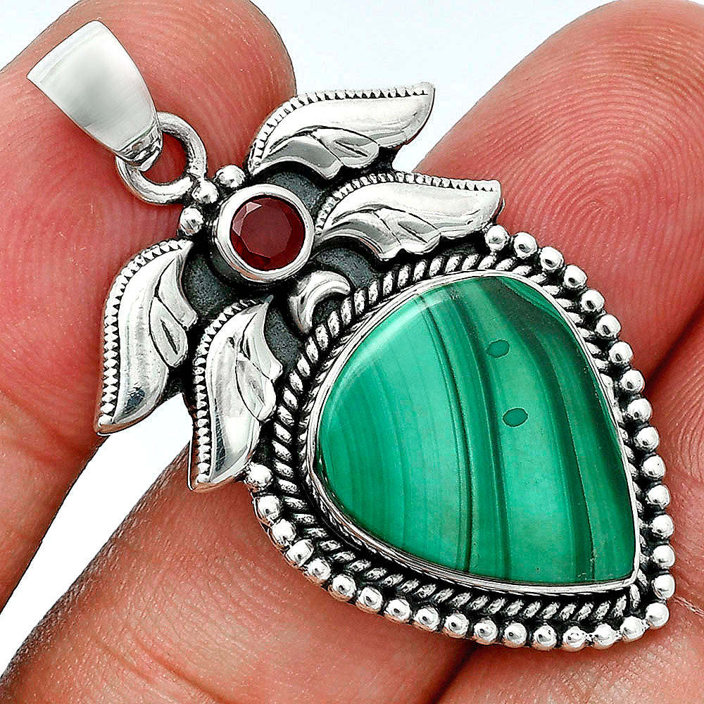Premium Quality Malachite Eye - Congo & Garnet Pendant P-1740 41-EP10301