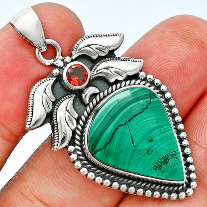 Premium Quality Malachite Eye - Congo & Garnet Pendant P-1740 41-EP10303