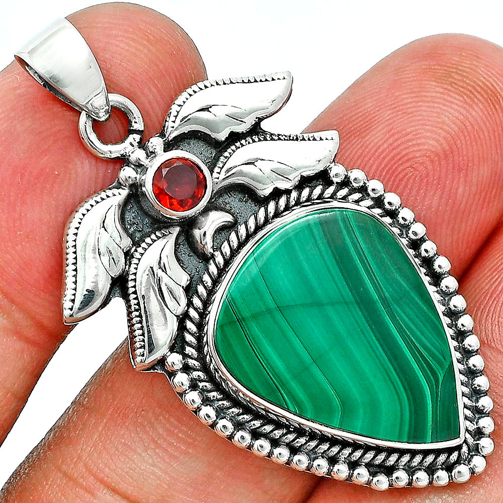 Premium Quality Malachite Eye - Congo & Garnet Pendant P-1740 41-EP10305