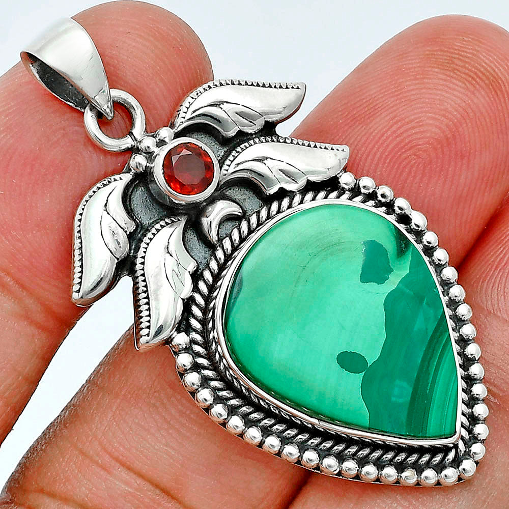 Premium Quality Malachite Eye - Congo & Garnet Pendant P-1740 41-EP10306