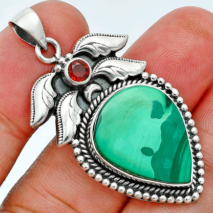 Premium Quality Malachite Eye - Congo & Garnet Pendant P-1740 41-EP10306