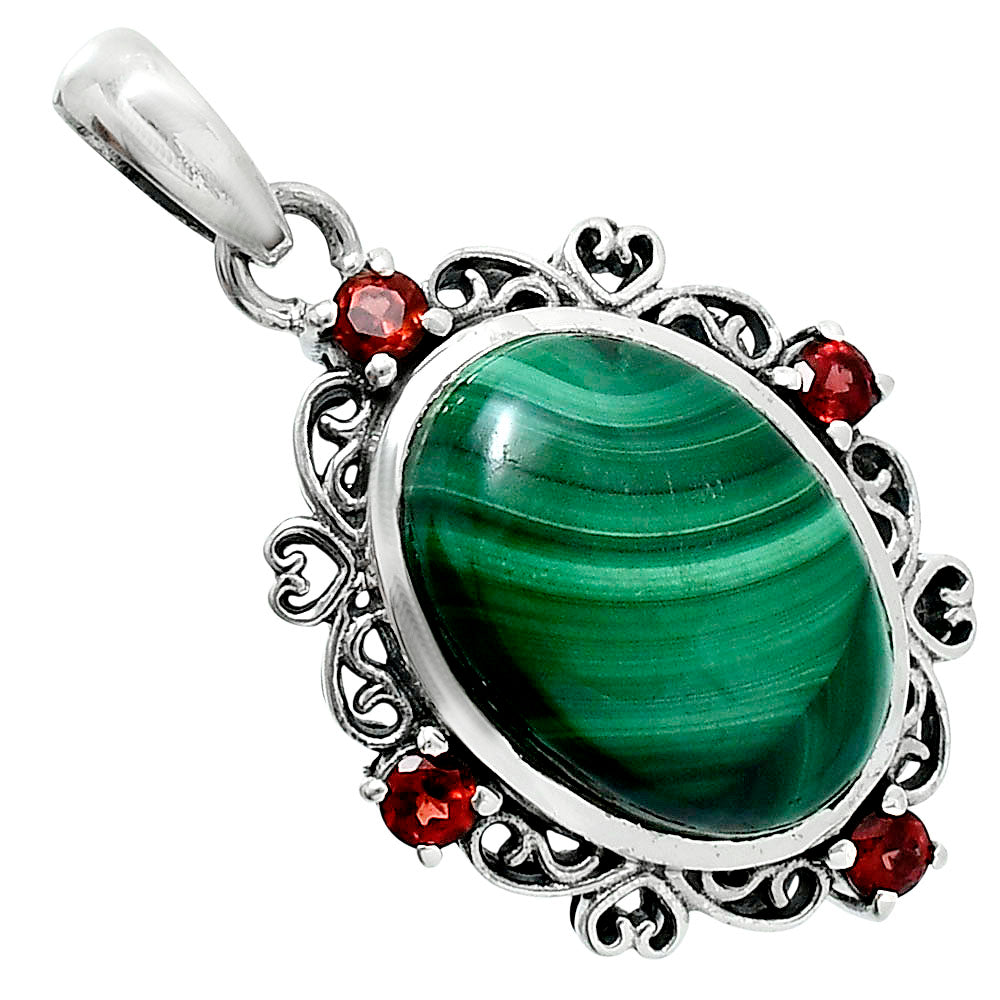 Premium Malachite Eye & Garnet Pendant P-1743 41-EP10310