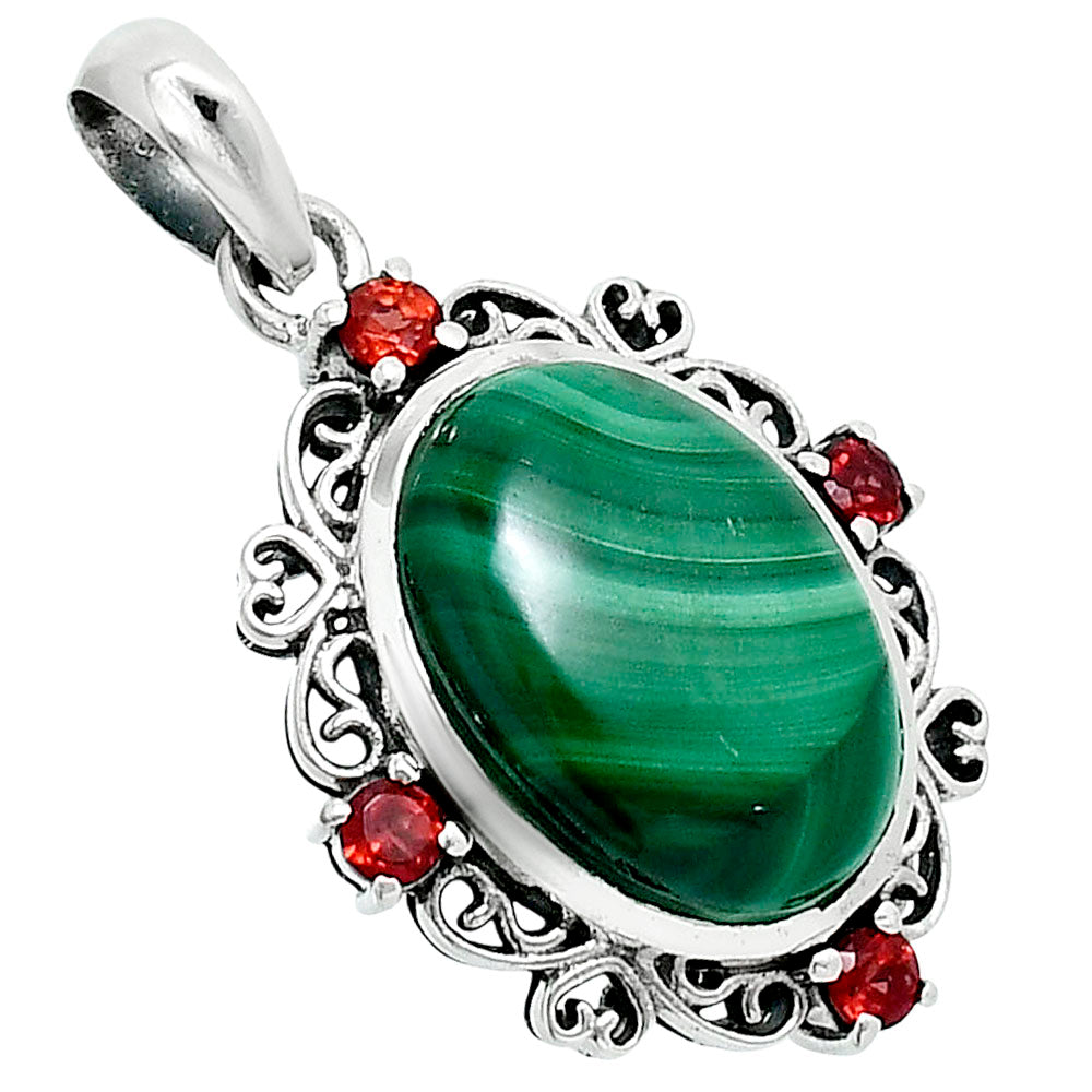 Premium Malachite Eye & Garnet Pendant P-1743 41-EP10310