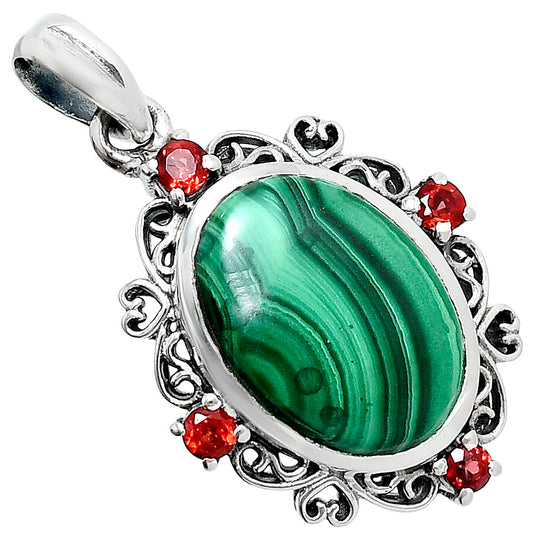 Premium Malachite Eye & Garnet Pendant P-1743 41-EP10311