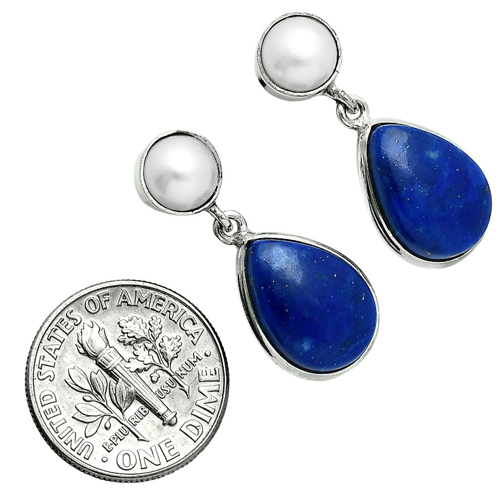 Premium Quality Lapis Lazuli & Pearl Necklace Earrings Set N-1026 42-EG10006