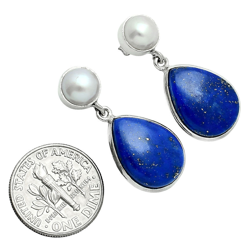 Premium Quality Lapis Lazuli & Pearl Necklace Earrings Set N-1026 42-EG10007