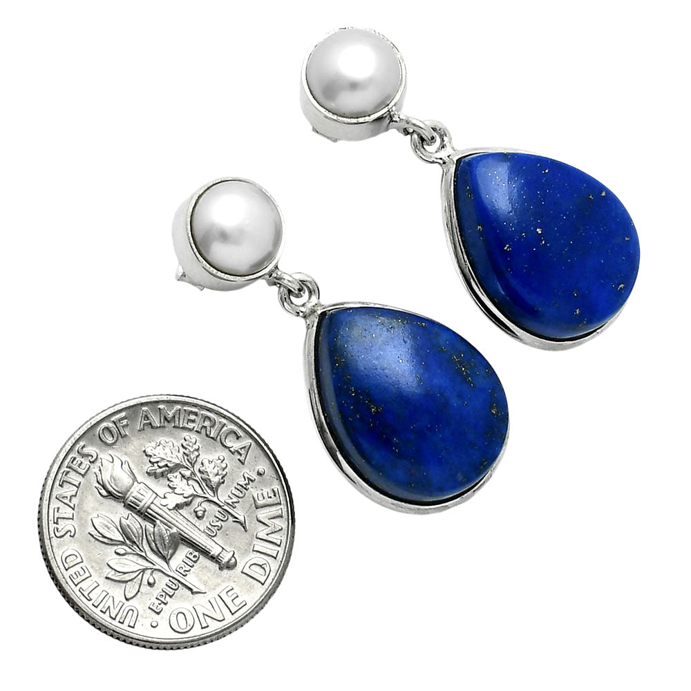 Premium Quality Lapis Lazuli & Pearl Necklace Earrings Set N-1026 42-EG10009