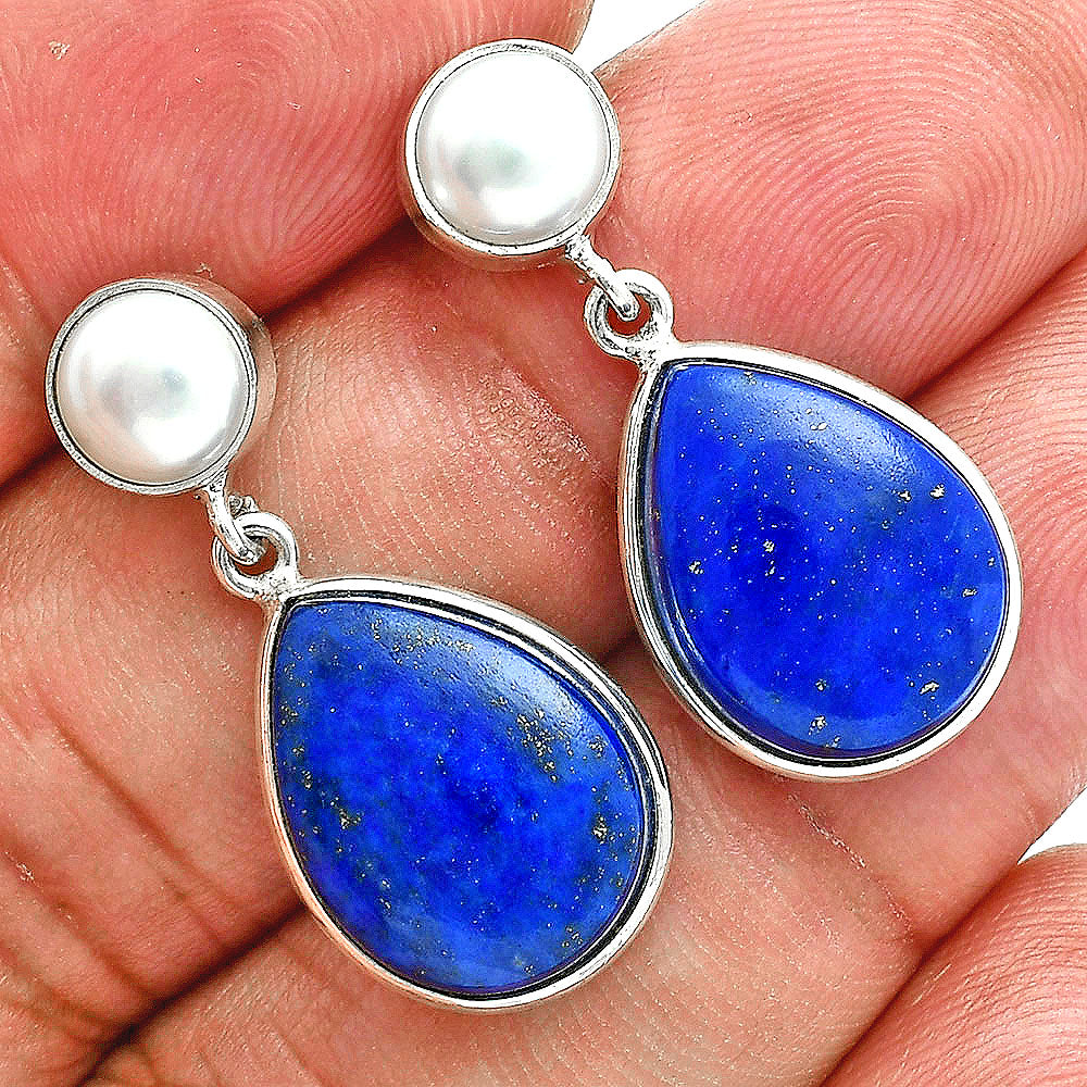 Premium Quality Lapis Lazuli & Pearl Necklace Earrings Set N-1026 42-EG10009