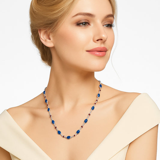 Premium Quality Lapis Lazuli - Afghanistan & Garnet Necklace N-1024 42-EN10127