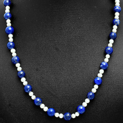 Premium Quality Lapis Lazuli & Pearl Beaded Necklace N-1025 42-EN10130