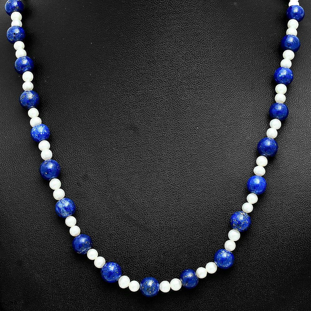 Premium Quality Lapis Lazuli & Pearl Beaded Necklace N-1025 42-EN10131