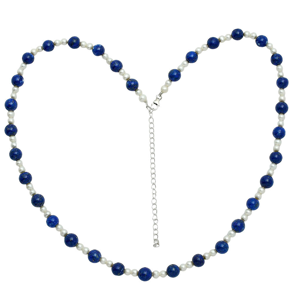 Premium Quality Lapis Lazuli & Pearl Beaded Necklace N-1025 42-EN10131
