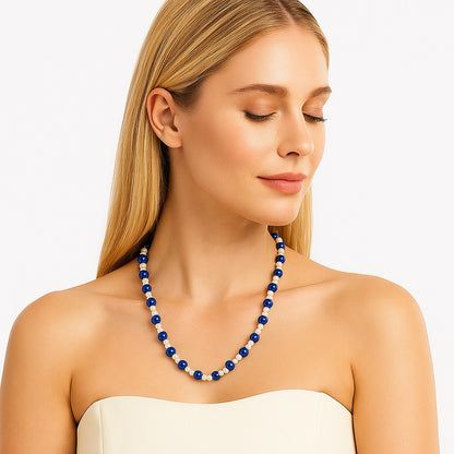 Premium Quality Lapis Lazuli & Pearl Beaded Necklace N-1025 42-EN10131