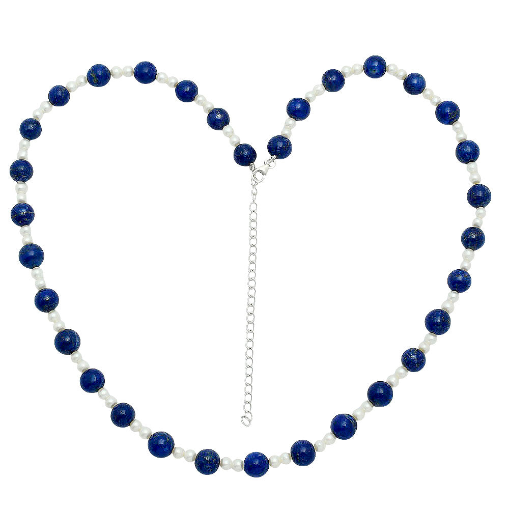 Premium Quality Lapis Lazuli & Pearl Beaded Necklace N-1025 42-EN10132