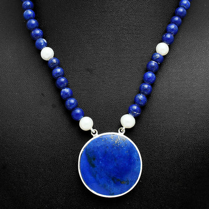 Premium Quality Lapis Lazuli & Pearl Beaded Necklace N-1027 42-EN10133