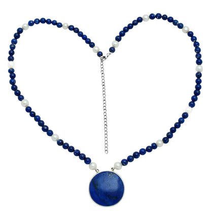Premium Quality Lapis Lazuli & Pearl Beaded Necklace N-1027 42-EN10133