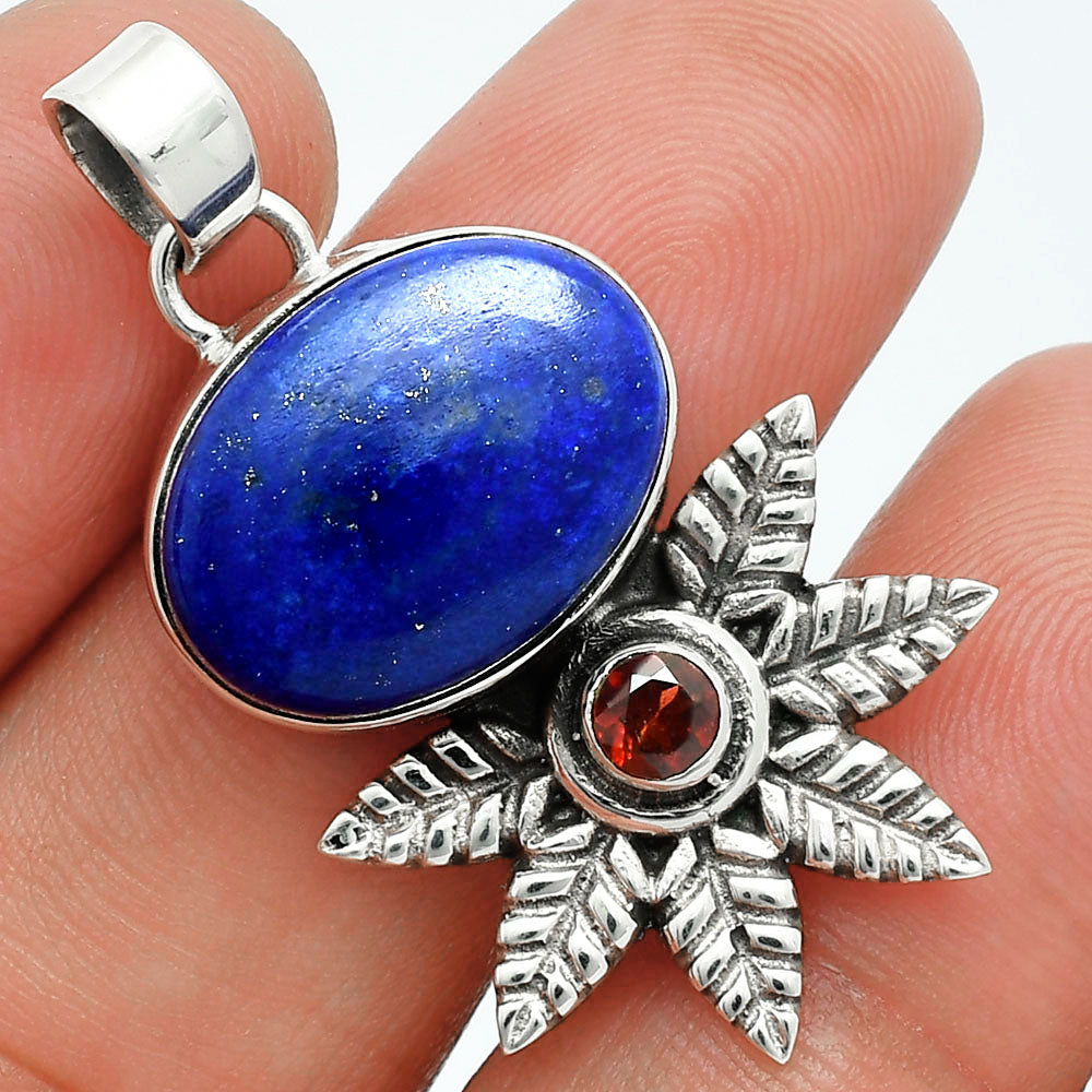 Premium Quality Lapis Lazuli - Afghanistan & Garnet Pendant P-1425 42-EP10318