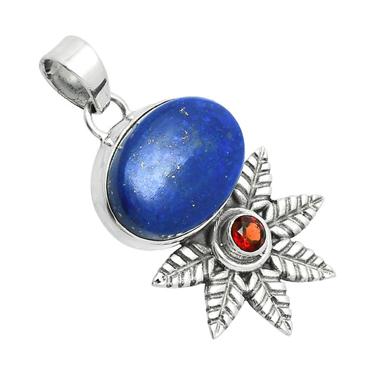 Premium Quality Lapis Lazuli - Afghanistan & Garnet Pendant P-1425 42-EP10318