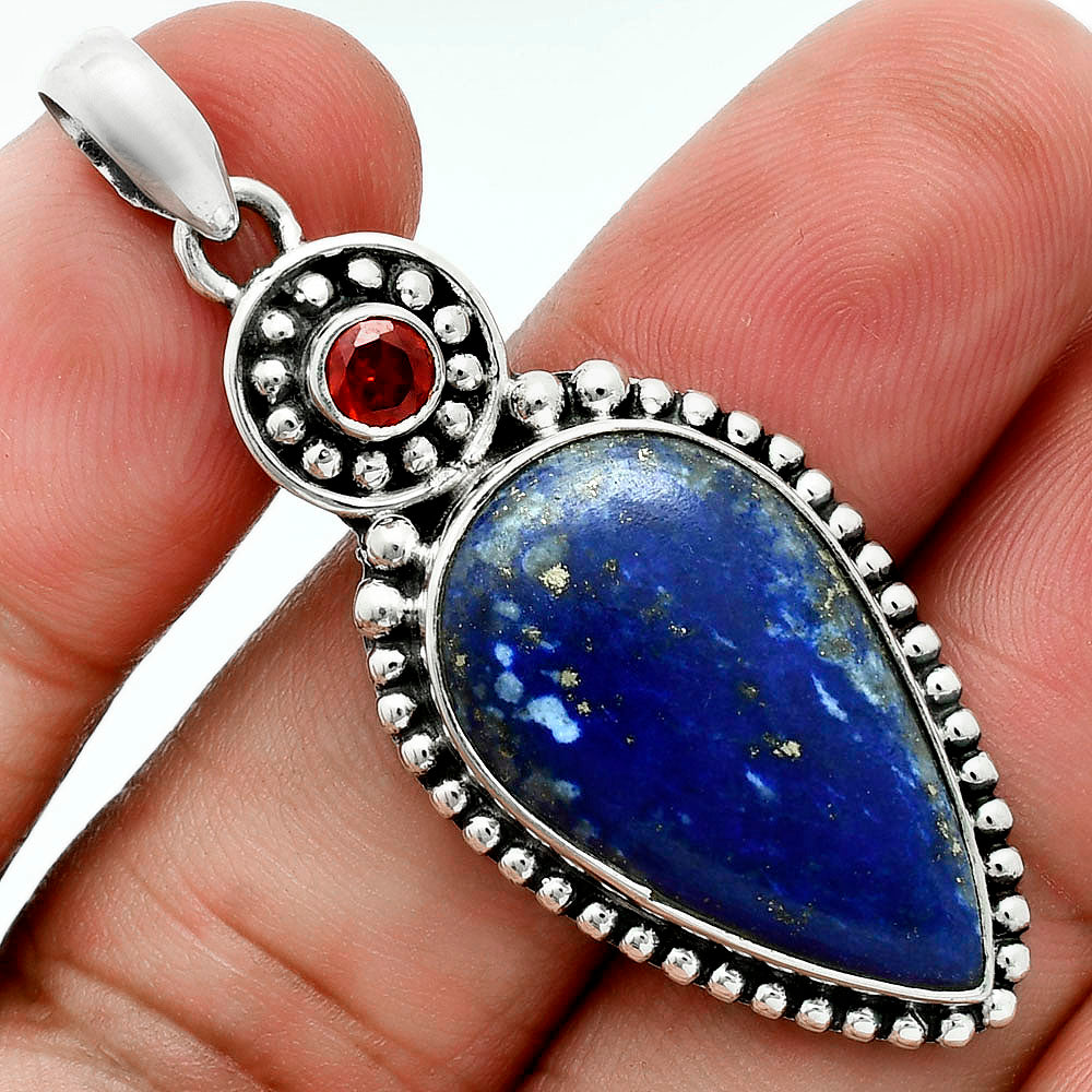 Premium Lapis Lazuli - Afghanistan & Garnet Pendant P-1500 42-EP10321